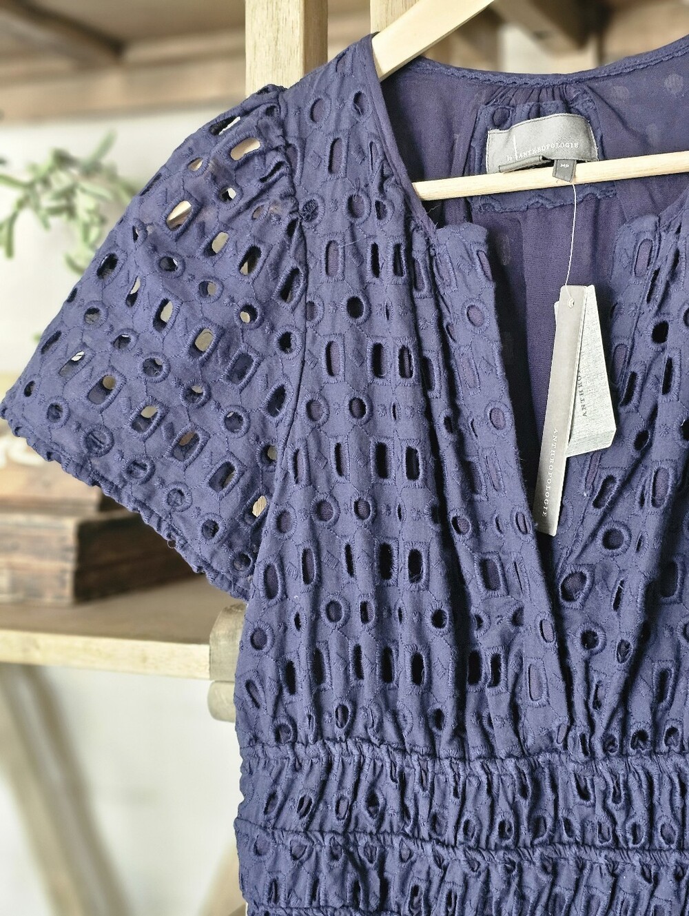 Anthropologie Somerset Eyelet Mini Dress Navy NWT Sz MP - Picture 3 of 14